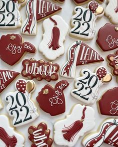 decorated cookies are displayed on a table for someone's 30th birthday party at college station, texas