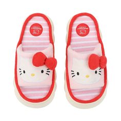 Womens Hello Kitty® Slipper - Pink / White Stripes | Journeys Cute Non-slip Slide Slippers, Cute Soft Synthetic Slippers, Cute Indoor Synthetic Slippers, Fun Synthetic Slippers For Indoor Use, Fun Synthetic Indoor Slippers, Fun Indoor Synthetic Slippers, Cute Indoor Open Toe Slippers, Cute Open Toe Indoor Slippers, Playful Indoor Synthetic Slippers