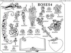 the rose's garden stamp set is shown in black and white, with roses on it