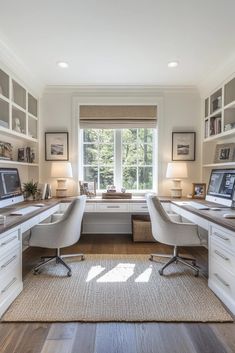 a home office with two desks and chairs