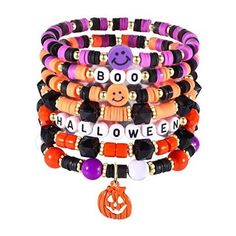 Return Policy Fast Delivery Trusted seller Halloween Bracelet Set Stack Orange Beaded Stretch Bracelet Halloween Costume Jewelry Bracelet Gifts for Women (Halloween BOO 7pcs) Product Description Heishi halloween beaded bracelet set,It features seven bracelets adorned with multicoloured polymer clay vinyl discs,They're set on a stretch base to effortlessly slip on and off as you go about your day. Wear them stacked together or one at a time. This orange beaded stretch bracelet is the perfect way to add a beautiful detail to your favorite outfits this halloween season!Paired this beach surfer bracelet to your summer vacation,whatever you are white skin or black skin or yellow skin,the colorful bracelet can make you looks more charming and win more compliments. All the bead bracelets are cons Stanley Decor, Halloween Beaded Bracelet, Halloween Bracelet Ideas, Clay Vinyl, Aesthetic Bracelet, Bracelet Business, Halloween Costume Jewelry, Vinyl Disc, Diy Kandi