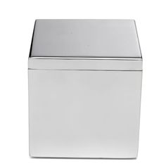 a stainless steel trash can on a white background