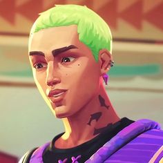 an animated man with green hair and piercings