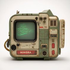 an old computer that has been turned into a minisera game console with green text on the screen