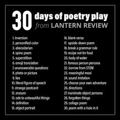 the 30 days of poetry play from latintern review is shown in black and white