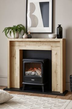 a wood burning stove in a living room