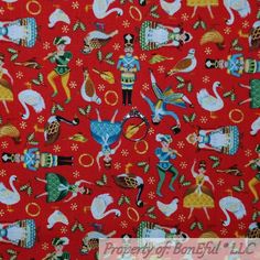 an image of a red background with christmas decorations and animals on it's side