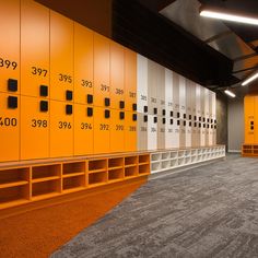 the lockers are lined up against the wall with numbered numbers on each one side