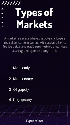 the types of markets are shown in this graphic above it's description and description