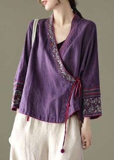 Long Sleeve Linen Shirt, Indigo Floral, Linen Shirts Women, Linen Cardigan, Linen Clothing, Linen Women, Cardigan Coat, Kimonos, Chinese Style