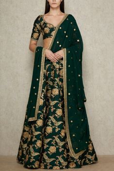 Dark green gold Sabyasachi wedding lehenga. Click on picture to see Sabyasachi Lehenga cost. #Frugal2Fab Sabyasachi Lehenga Cost, Sabyasachi Wedding Lehenga, Banaras Lehenga, Trendy Outfits Skirts, Sabyasachi Lehenga Bridal, Sabyasachi Bridal, Lehenga Bridal, Sabyasachi Lehenga