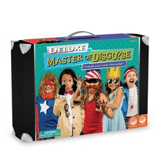 a box that has some kids dressed up in costumes on it and the words, deluxe master of disguef