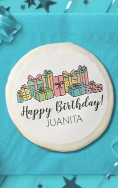 Fun Cute Modern Presents Colorful Happy Birthday Sugar Cookie Fun Cute, Pink Orange