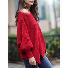 Red Knit Hollow-out Crew Neck Pullover Sweater Casual Hand Knitted Red Sweater, Red Oversized Cotton Sweater, Red Cotton Cable Knit Sweater, Red Crew Neck Sweater With Textured Knit, Red Cotton V-neck Sweater, Winter Sweaters, Pullover Sweater, Pullover Sweaters, Sweaters & Cardigans