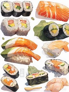 an image of sushi set on white background