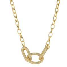 Add a little edge to your style with these Cubic Zirconia Bold Link Chain necklace. Click on this JEWELRY & WATCHES GUIDE to learn about fit, styles, materials and more! Add a little edge to your style with these Cubic Zirconia Bold Link Chain necklace. Click on this JEWELRY & WATCHES GUIDE to learn about fit, styles, materials and more! FEATURES Pendant size: 1.6"L x 0.85"W Chain length: 18 in. + 2-in. extender Chain type: link Clasp: spring-ring Metal: brass Plating: rhodium, 18k gold Finish: Gold Chain Link Necklace With Cubic Zirconia, Gold Chain Cubic Zirconia Necklace, Gold Cable Chain Necklace With Cubic Zirconia, Gold Cubic Zirconia Cable Chain Necklace, Cubic Zirconia Link Chain Necklace, Yellow Gold Chain Link Necklace With Cubic Zirconia, Cubic Zirconia Chain Necklace, Gold Cubic Zirconia Diamond Necklace With Chain Link, Gold Link Necklace With Cubic Zirconia