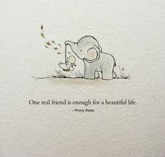 an elephant with a bird in its trunk and a quote on it