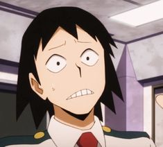 an anime character with black hair wearing a red tie and white shirt, looking at the camera