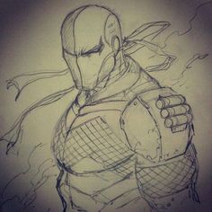 a drawing of a man in armor holding a baseball bat and wearing a helmet with one hand on his hip