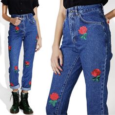 The Ragged Priest Jeans Style: Thorn In My Side Red Rose Embroidery Embellishments. High Rise Mom Jean Pants Size 28 Waist: 13" Rise: 11" Inseam: 30" Length: 40.5" Excellent Pristine Condition. Never Worn. Smoke-Free, Per-Free Home. High Waist Embroidered Blue Pants, Blue Embroidered High Waist Pants, Blue Straight Leg Bottoms With Floral Embroidery, Vintage Pants With Floral Embroidery For Spring, Vintage Floral Embroidered Pants For Spring, Blue Straight Leg Pants With Floral Embroidery, Trendy Straight Leg Pants With Floral Embroidery, High Waist Blue Jeans With Floral Embroidery, High-waist Blue Jeans With Floral Embroidery