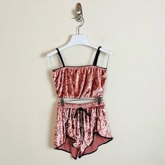 Pink & Black Crushed Velvet Crop Top & Shorts Pajama Sleep Set Size M Nwot - Never Worn, Never Tired On Crushed Velvet Lace Crop Top Dolphin Fin Shorts Kawaii Goth Emo Punk Cute N-1 Dolphin Fin, Crop Top Shorts, Kawaii Goth, Velvet Crop Top, Crop Top And Shorts, Velvet Lace, Sleep Set, Lace Crop Tops, Pajama Shorts