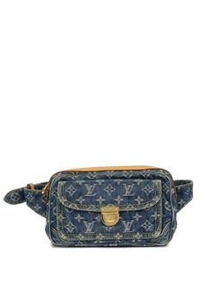 circa 2007 blue denim monogram jacquard Vachetta leather trim contrast stitching adjustable waist strap top zip fastening main compartment contrast lining front flap pocket tuck-lock fastening logo-engraved gold-tone hardware Condition: GOOD. This previously owned and used item is in good condition with minimal signs of use. This may include fading of material or plating and scratches. Trim Contrast, Denim Belt, Leather Denim, Chanel 2, Iconic Bags, Waist Strap, Demi Fine Jewelry, Strap Top, Boots Fall