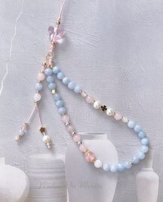 Phone Strap, Healing Crystal Phone Chain, Aquamarine,| Rose Quartz, Freshwater Beads Lanyard, Luxury Gemstone Phone Chain, Gift for Her The beaded portion measures approx. 9-10 inches, so it hangs approx. 4.5-5 inches from the strap. It is made with 0.8mm professional jewelry making waxed string for maximum durability. Together with a same color tone removable phone/USB/Key chain. You could clip on to a USB, Purse, or Key chain. Great gift for any occasion, Mother's Day, Birthdays, Anniversaries, etc Material: - Aquamarine beads (6mm, 4mm) - Rose Quartz (6mm, 4mm) - Freshwater pearl (6mm) - Pink crystal butterfly charm (15mm) - S925 silver spacer (4mm) - 14k gold-plated spacer (3mm, 4mm, 5mm) - 14k gold-plated spring ring (5mm) - 0.8 mm jewelry making waxed string ♥ Packaging: All jewelry Beads Lanyard, Y2k Phone, Gelang Manik-manik, Phone Wristlet, Pola Gelang, Pulseras Diy, Bracelets Design, Gelang Manik, Bead Charms Diy