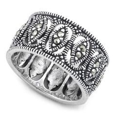 Sterling Silver Marquise Eternity Marcasite Band Ring for Sale Marcasite Jewelry, Wholesale Silver Jewelry, Marcasite Ring, Sterling Silver Marcasite, Friendship Necklaces, Sterling Silver Rings Bands, Silver Band Ring, Sterling Silver Bands, Vintage Jewellery