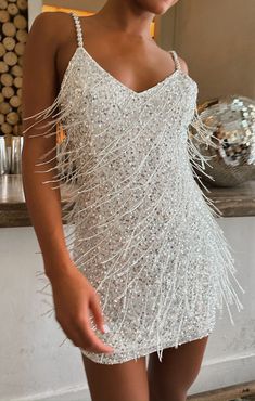 Sparks Fly Mini Dress ~ Silver Beaded Fringe