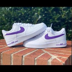 Custom Purple Nike Air Force 1s Please Buy Correct Size! No Returns/Refunds/Exchanges!!!! Custom Made! Nike Air Force 1 Low’s Are One Of The Cleanest And Best Sneakers Around With A Slightly Cheaper Price Tag! Combined With The Simple Purple Colour-Way They Become A Customised Wonder And A Pair Of Kicks Any Sneakerhead Can Rock With Confidence With Any Outfit! This Design Is Painted Using Angelus Acrylic Leather Paints For The Highest Quality Finish Possible On Custom Shoes! Purple Air Force 1, Nike Air Force 1 Purple, Purple Nike Air, Nike Drawing, Nike Air Force 1s, Air Force 1s, Men Nike, Purple Nikes, Purple Sneakers