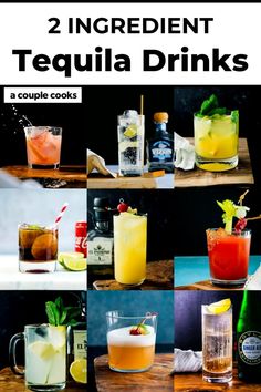 two ingredient tequila drinks are shown in this collage