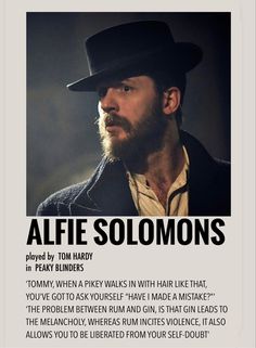 a man with a beard wearing a black hat and jacket in front of a poster that says, afie solomons