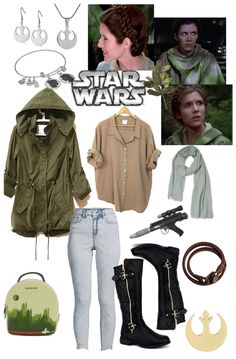 a collage of star wars outfits and accessories