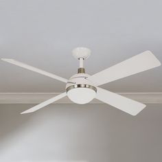 a white ceiling fan in a room