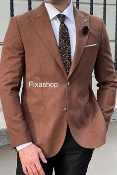 This is a Classy Brown Wool Blazer 2 Piece Suit by fixashop /crafted from high quality fabric and imported materials. Our products are handcrafted by experienced tailors who make sure the that the stitching is precise, lining is proper and the overall product is sturdy enough to not go out of shape for more than a few years. Also all our products have extra margins in their length, sleeves, sides so it's easily alterable if your size changes after some time. To see more available colours and designs in this collection, Check out the ' Collection' Section. *This is a 2 piece set of a Coat+pant  *We also offer customization so we can provide you an even better fit if you massage us your measurements (in inches) of Chest, Stomach, Waist, Hip, Shoulder and Actual Height after ordering. *Want t Wedding Blazers, Suit Covers, Brown Blazer, Wedding Suits Men, Wool Blazer, Coat Pant, Wedding Men, Wedding Suits, Blazer Suit