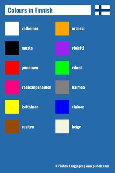 an image of colors in finnish with the words,'colours in finnish'on it