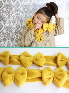 a girl wearing yellow knitted bow ties