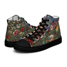 Designed by Ewa Rogoyska. The seller's unique, original design, printed onto sneakers by a production partner. Don't forget to treat your feet with care! The classic, stylish high top canvas shoes will be a great addition to your wardrobe. * 100% polyester canvas upper side * Ethylene-vinyl acetate (EVA) rubber outsole * Breathable lining, soft insole * Faux leather toe cap * Padded collar, lace-up front * Blank product sourced from China Important: This product is available in the following cou Floral Print High-top Sneakers For Streetwear, Spring Canvas High-top Sneakers, High-top Canvas Shoes With Rubber Sole For Spring, Spring High-top Canvas Shoes With Rubber Sole, Spring Season Custom Mid-top Sneakers With Rubber Sole, Spring Mid-top Custom Sneakers With Rubber Sole, Spring Mid-top Custom Sneakers With Vulcanized Sole, Spring Mid-top Canvas Shoes With Rubber Sole, Spring Custom Mid-top Sneakers With Vulcanized Sole