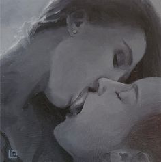 a painting of two women with their faces close together