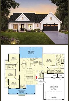 two story house plans with an open floor plan for the front and back of the house