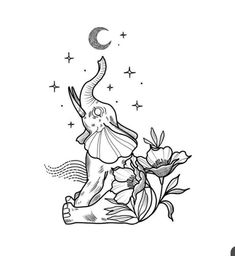 an elephant sitting on top of a flower next to a crescent and stars tattoo design