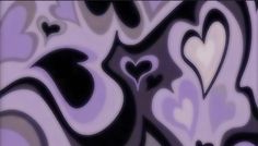 an abstract painting with hearts and swirls in purple, black, white and grey colors