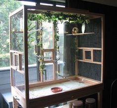 a large bird cage sitting on top of a table