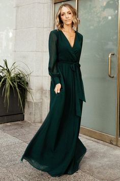 Long Green Bridesmaid Dresses, Hunter Green Maxi Dress, Forest Green Bridesmaid Dresses, Winter Bridesmaids, Winter Bridesmaid Dresses, Long Sleeve Bridesmaid Dress, Burgundy Maxi Dress, Elastic Sleeves, Baltic Born