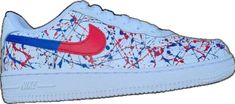 Blue Shoes Men, Nike Air Force 1 Custom, Air Force 1 Custom, Flat Shoe, Stitching Leather, Nike Air Force 1, Blue Shoes, Red White Blue, Air Force 1