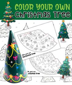 the christmas tree coloring page is shown with two styles for making 3d decor and more