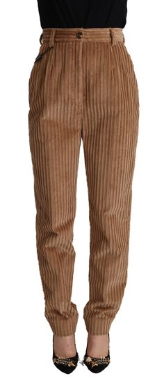 Dolce & Gabbana Elegant High-Waisted Tapered Corduroy Women's Pants Pants Model, Brown Fits, Pants Fit, Brown Corduroy, Dolce E Gabbana, Tapered Pants, Guess Jeans, High Waisted Trousers, Dolce & Gabbana