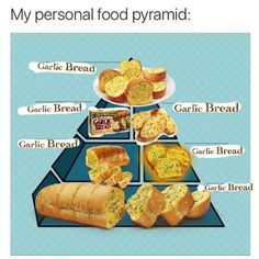 a food pyramid with bread, garlic bread and garlic bread on each side that says my personal food pyramid carie bread garlic bread garlic bread garlic bread garlic bread garlic bread garlic bread garlic bread garlic bread