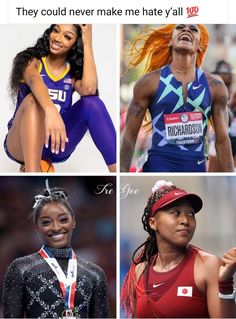 four different pictures of women in sports uniforms