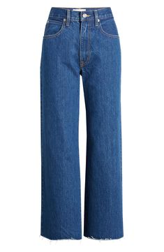 Playful and casual, these wide-leg, raw-hem jeans are crafted in LA from nonstretch Italian denim to achieve an authentic vintage appearance. 27" inseam; 21" leg opening; 12" front rise; 15 1/2" back rise (size 29) Zip fly with button closure Five-pocket style 100% organic cotton Machine wash, tumble dry Made in the USA of imported fabric Straight Fit Wide Leg Cropped Jeans In Rigid Denim, Wide Leg Straight Fit Cropped Jeans In Rigid Denim, Wide Leg Straight Fit Rigid Denim Jeans, Straight Fit Wide Leg Cropped Denim Jeans, Classic Straight Fit Wide Leg Cropped Jeans, Wide Leg Cropped Jeans In Straight Fit, Wide Leg Straight Fit Cropped Denim Jeans, Straight Fit Wide Leg Cropped Jeans, Wide Leg Rigid Denim Bottoms